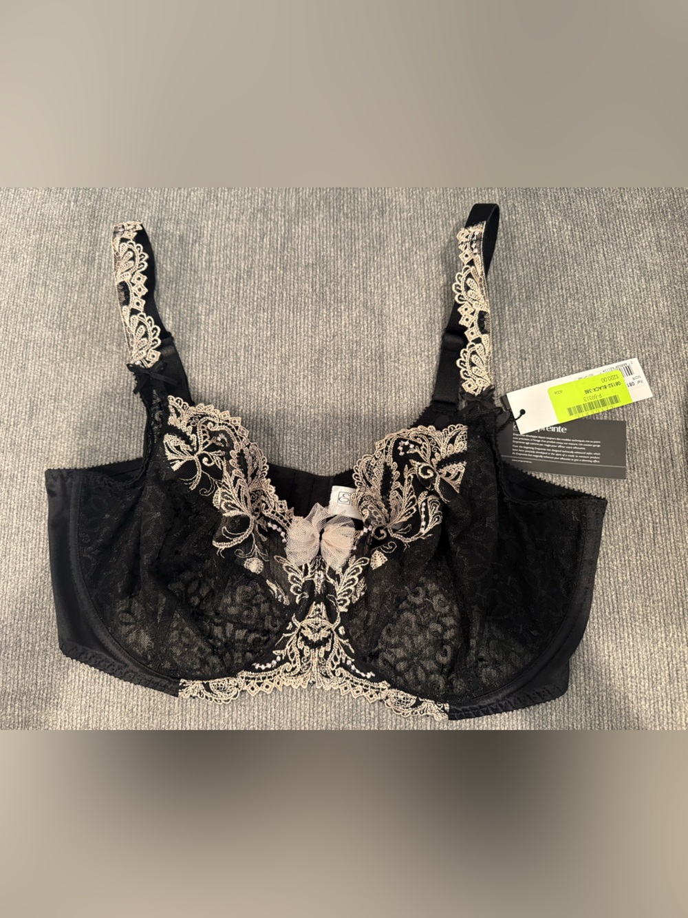NWT Empreinte Pompadour Black Lace Underwire Bra with Beige Floral Retail $220
